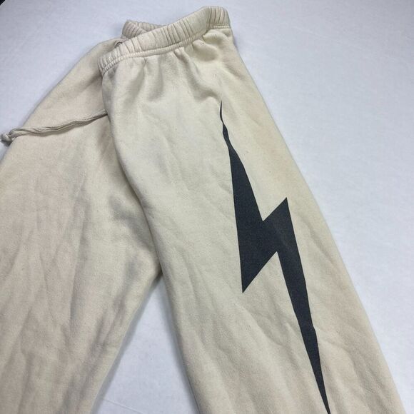 Aviator Nation Cream Logo Graphic Jogger Sweatpants Lounge Streetwear XS FLAW - Picture 7 of 12